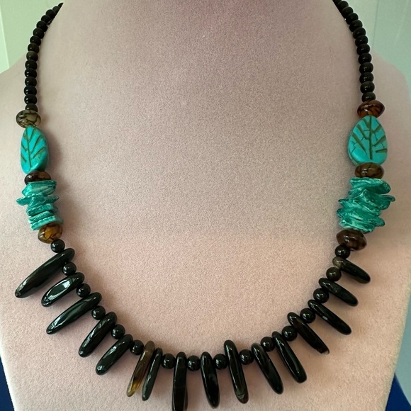 Black onyx Turquoise Chi Necklace Earring Set - Picture 1 of 4